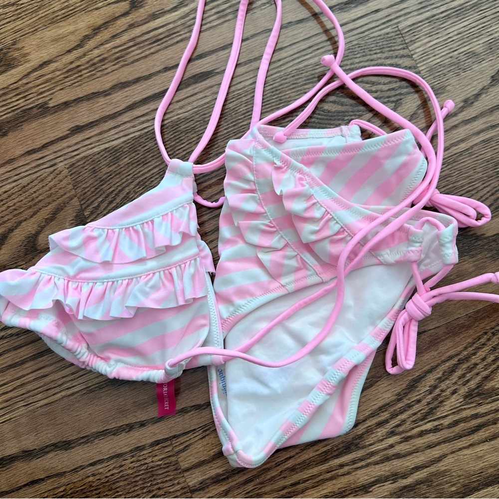 Victoria's Secret NWOT medium bikini pink white ruffle double string - Picture 10 of 10